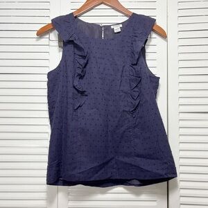 NWT J. Crew Cotton Blue Sleeveless Swiss Dot Textured Ruffle Blouse Size 4